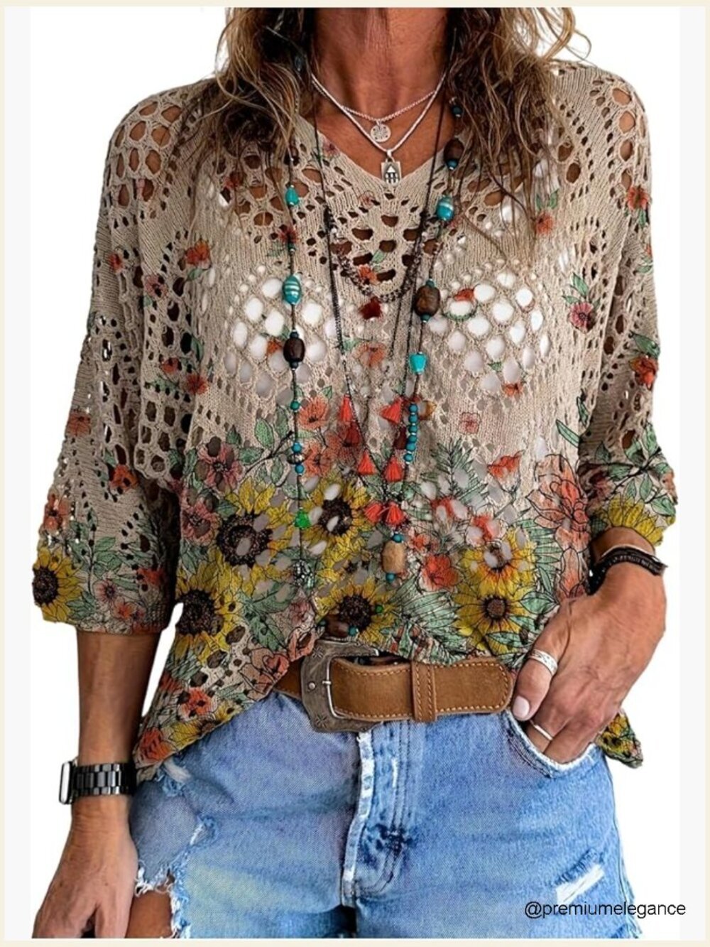 Boho Crochet Knit V-Neck Beach Cover Up Sweater
